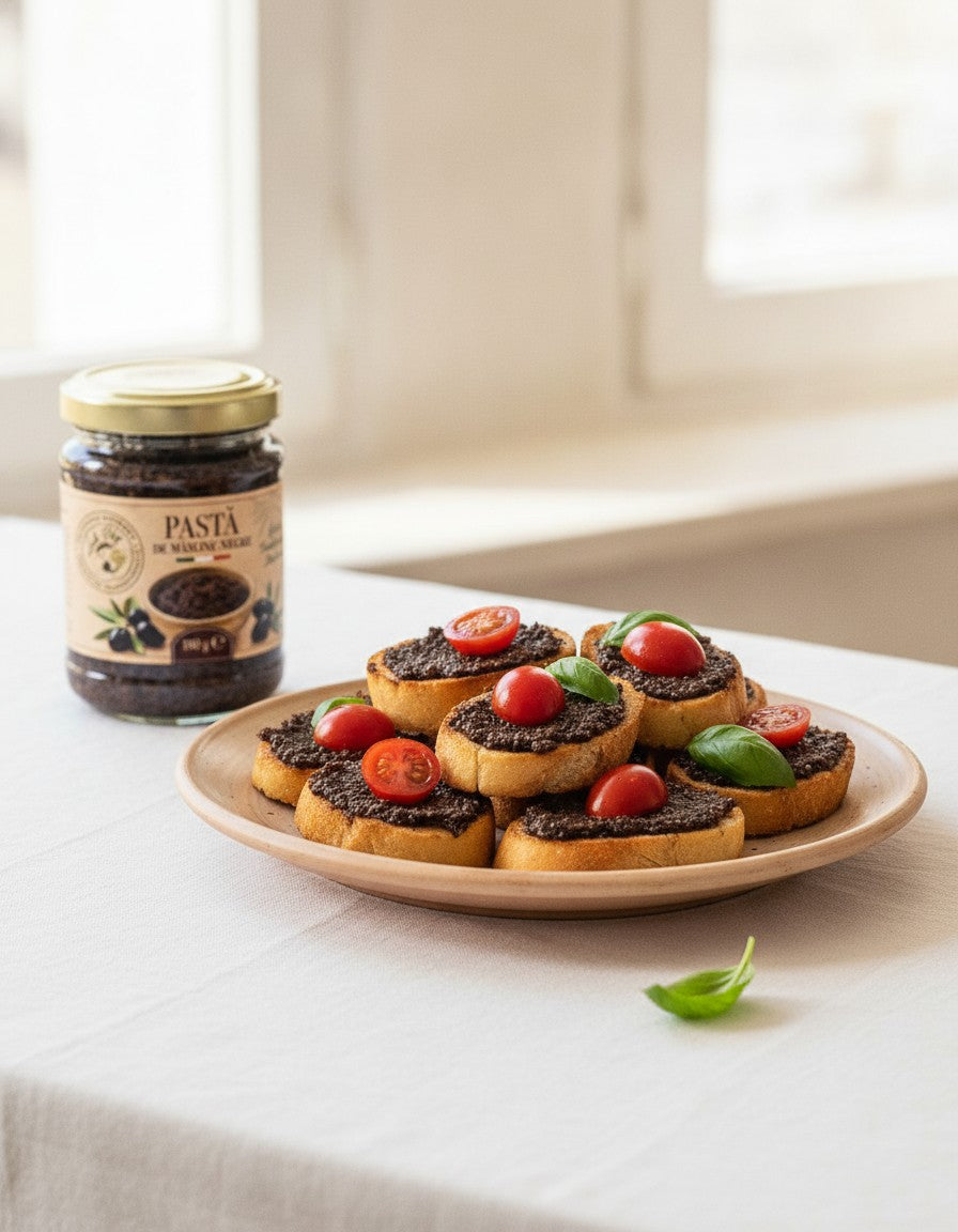 Crostini cu salsa de trufe și pastă de măsline negre Luck Pilze