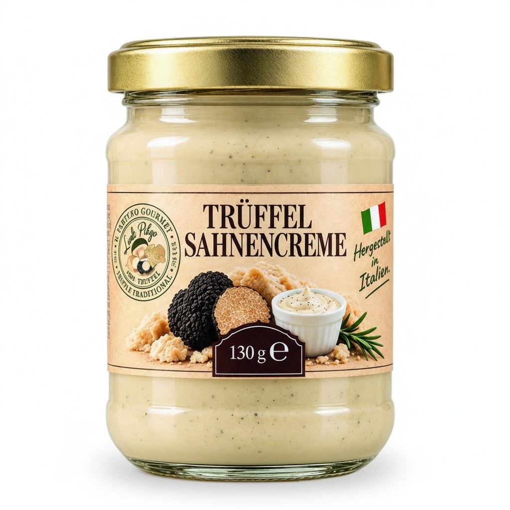 Crema di panna al tartufo 130 g Luck Pilze su sfondo bianco