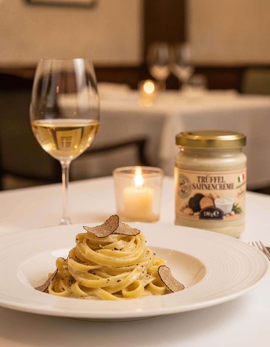 Crema di panna al tartufo 130 g Luck Pilze servita a tavola