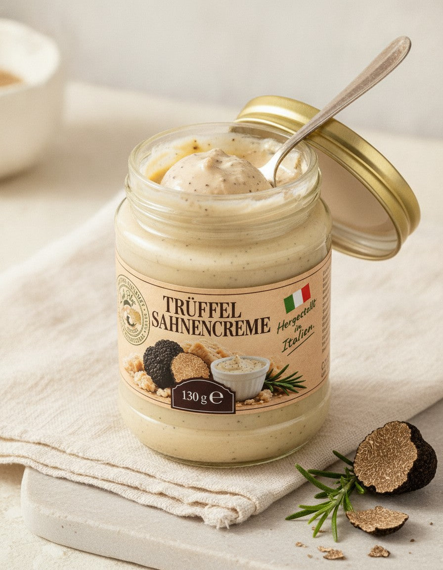 Crema di panna al tartufo 130 g Luck Pilze, primo piano del prodotto aperto