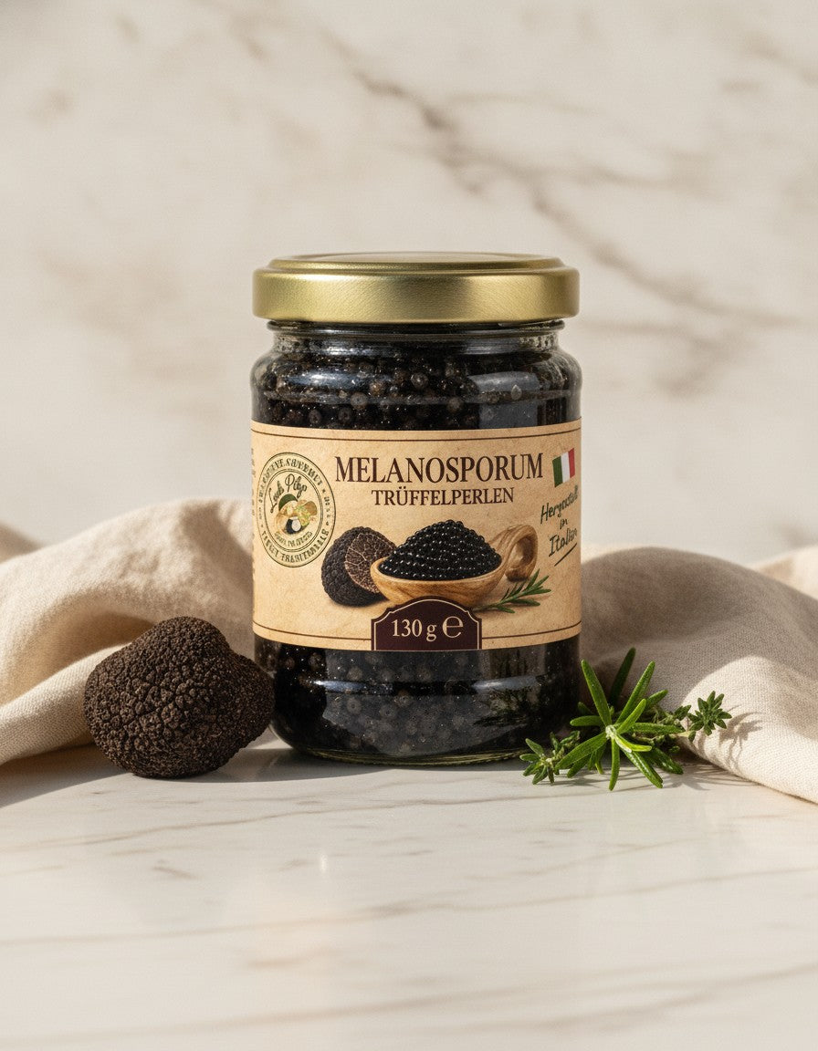 Perle di tartufo Melanosporum 130 g Luck Pilze su piano di marmo