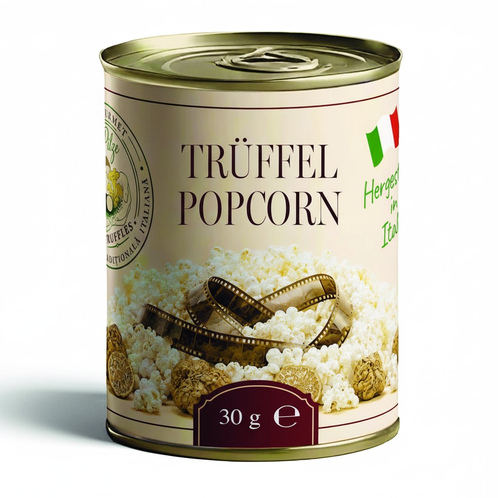 Trüffel-Popcorn 30 g Luck Pilze auf weißem Hintergrund