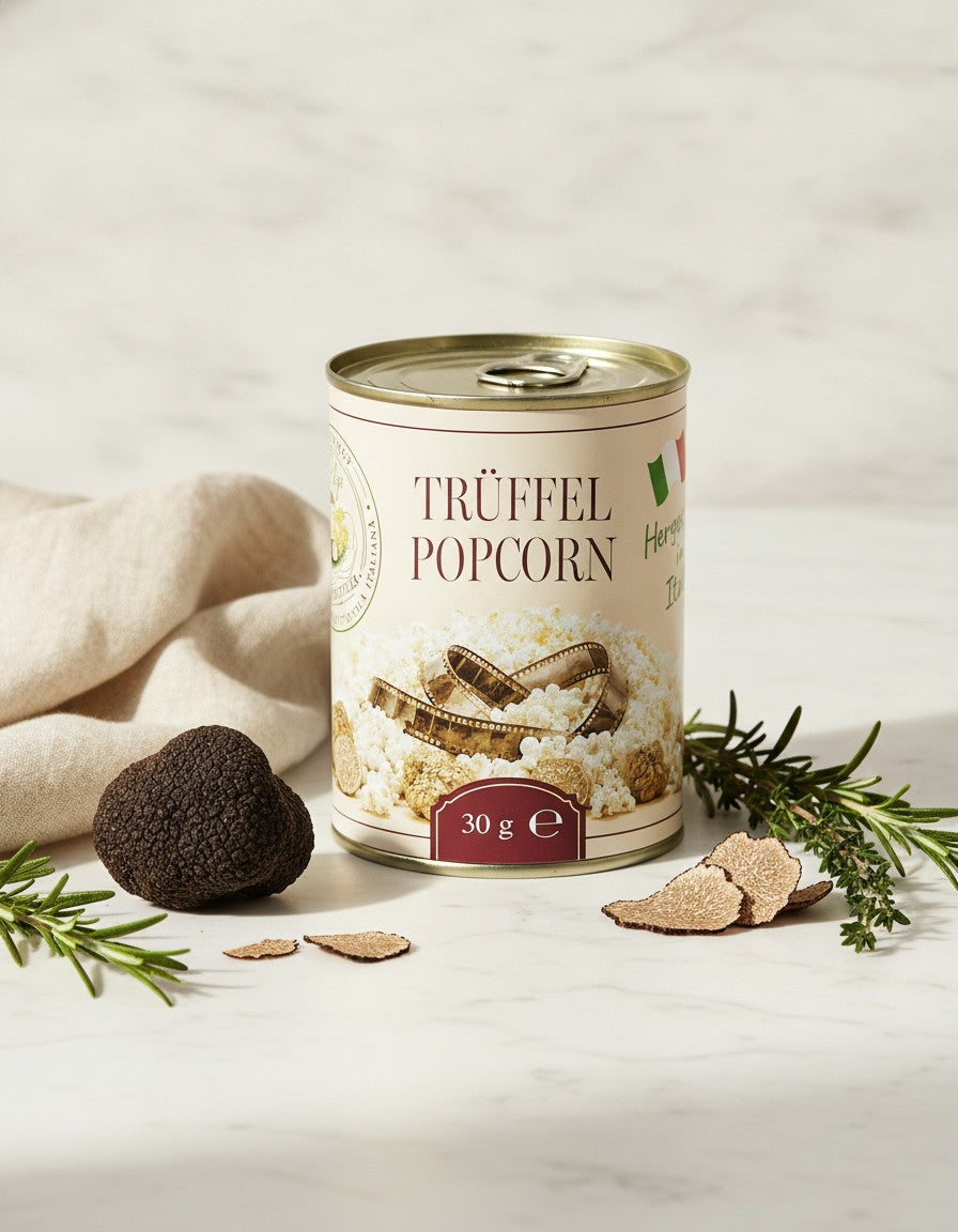 Truffle popcorn 30 g Luck Pilze on a marble countertop