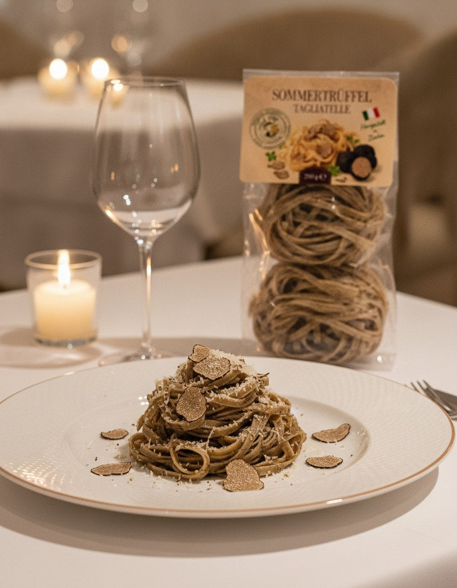 Tagliatelle cu trufe de vară 250 g Luck Pilze servit la masă